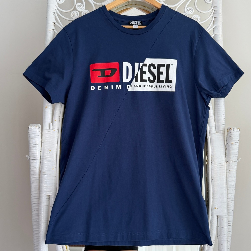 Diesel Shirt Mens Large Navy T Diego Cuty Graphic Short Sleeve Logo Casual Y2K